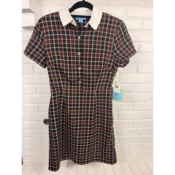 CeCe Dresses & Skirts - NWT CeCe Plaid Shirt Dress Size 4 Brown Pink Floral Button Collar Midi